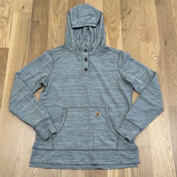 Carhartt Norwalk Slightly Fitted Blue Aqua‎ Henley Hoodie Sweatshirt M 8 10 - Picture 1 of 10